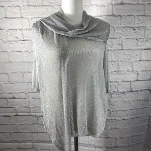 Chico’s Harbor Mesh Silver Pullover Sweater w/ Straight Silver Mesh Scarf‎ Sz 2